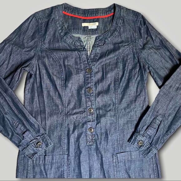 BODEN RUSTIC COUNTRY WESTERN BOHO COTTON DENIM BLUE DRESS 6L - Picture 4 of 8